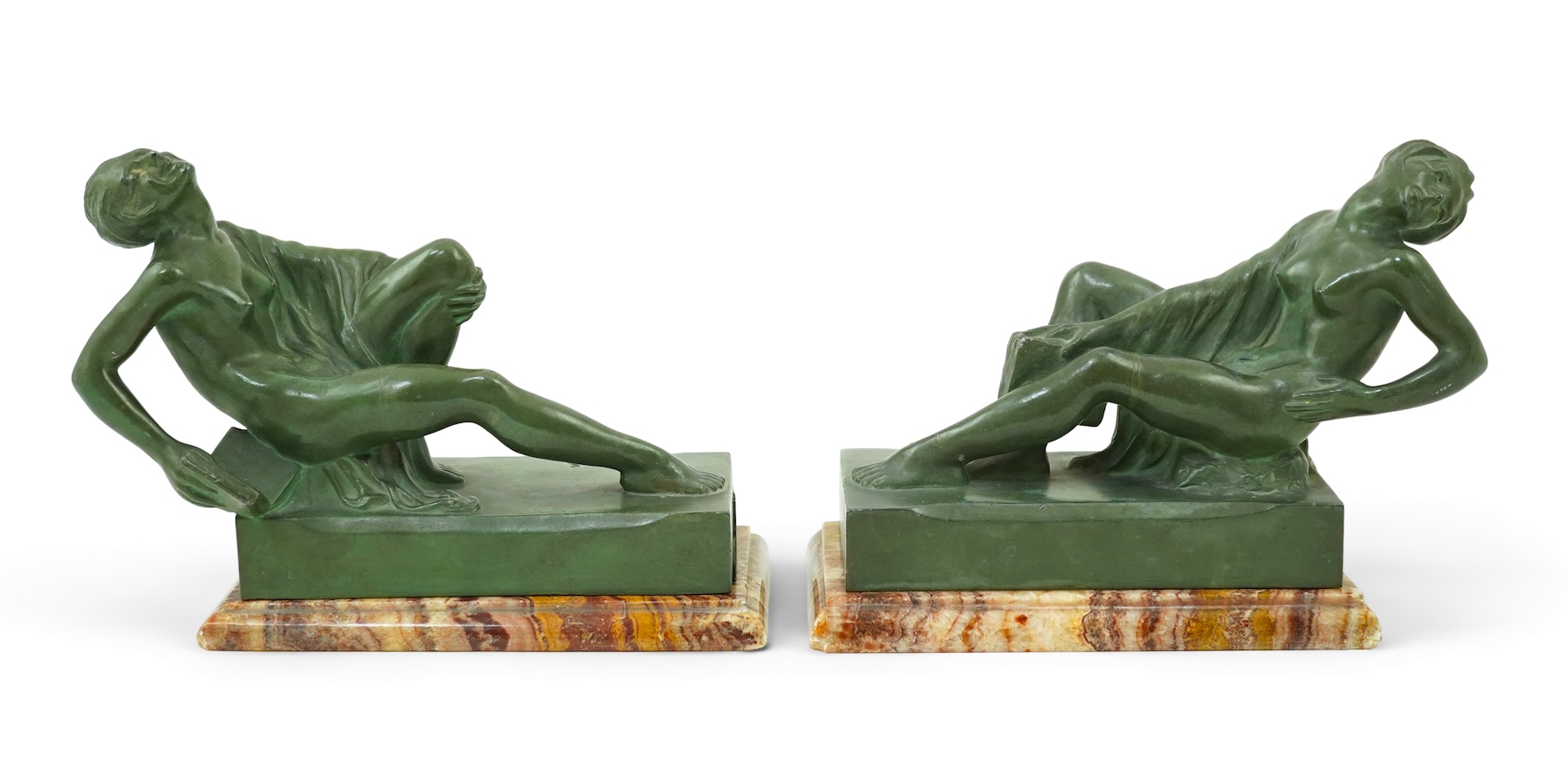 A pair of French Art Deco spelter bookends